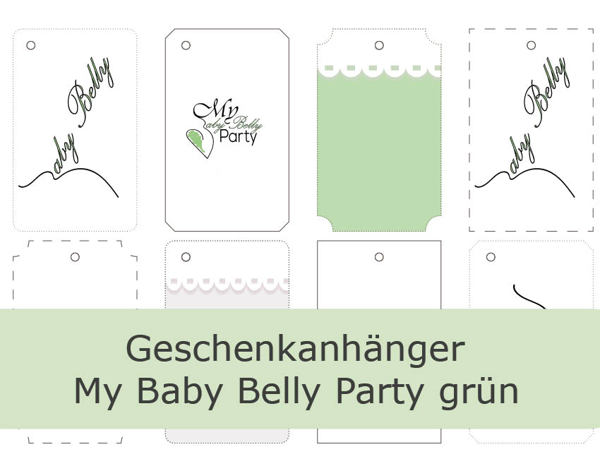 Babyparty-Geschenkanhänger in Grün zum Gratis-Download