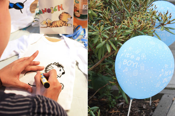 Babybodys bemalen als Spielidee auf der Baby Party