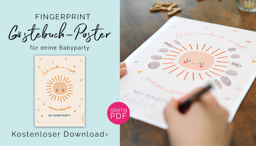 Kostenloses Fingerprint Gästebuchposter für die Babyparty