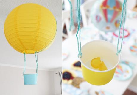 Heißluftballon mit einem Eisbecher zum Befüllen