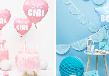 Dekorier die Zwillings-Babyparty mit süßen Ballons für Jungs und Mädels