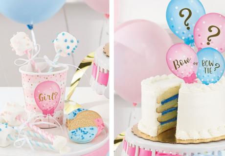 Marshmallow-Pops und eine Torte mit Streifen Füllung werden die Gäste eurer Gender Reveal Party begeistern