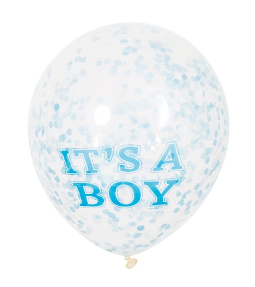 Konfetti-Ballons "It's a Boy" - blau/weiß - 6 Stück
