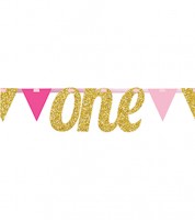 Wimpelgirlande "One" - gold/rosa/pink - 2,74 m