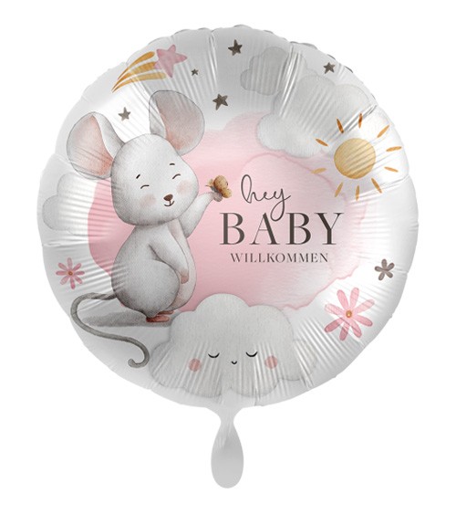 Folienballon mit Maus "Hey Baby" - rosa - 43 cm