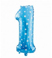 Folienballon Zahl "1" - blau mit Sternen - 61 cm