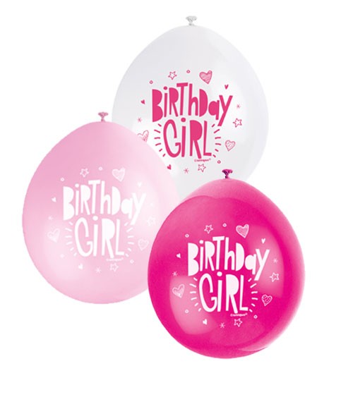 Luftballon-Set "Birthday Girl" - pink/rosa/weiß - 10 Stück