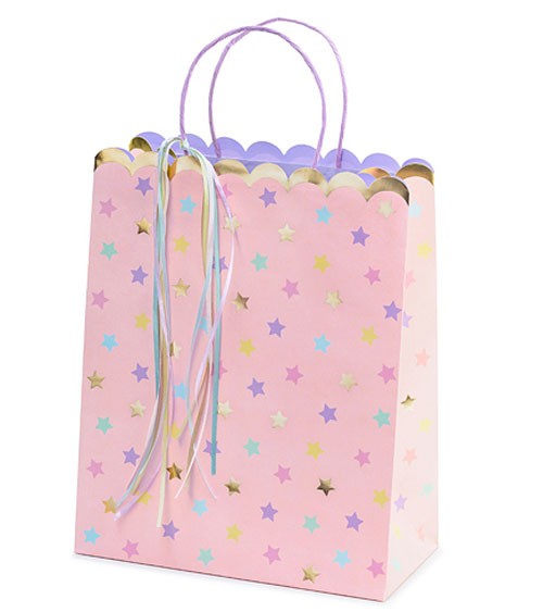Große Geschenktüte "Sterne" - rosa - 26 x 32 x 13 cm
