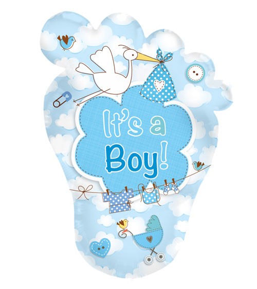 Babyfüßchen-Folienballon mit Storch "It's a Boy"