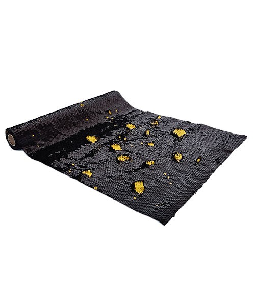 Tischläufer mit Wende-Pailletten - schwarz & gold - 35 x 125 cm