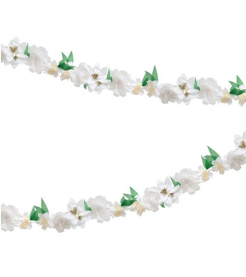 Blütengirlande aus Seidenpapier - weiß - 2,3 m