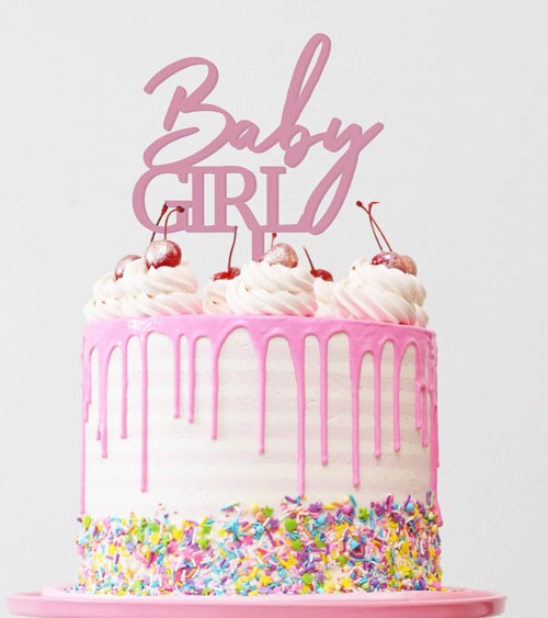 Cake-Topper aus Acryl "Baby Girl" - pastell rosa