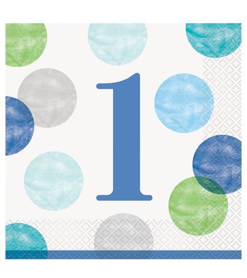 Servietten "1. Geburtstag - blau/pastell" - 16 Stück
