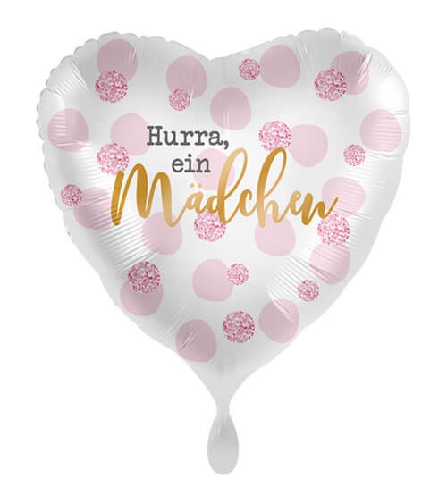 Herz-Folienballon "Hurra, ein Mädchen" - 43 cm