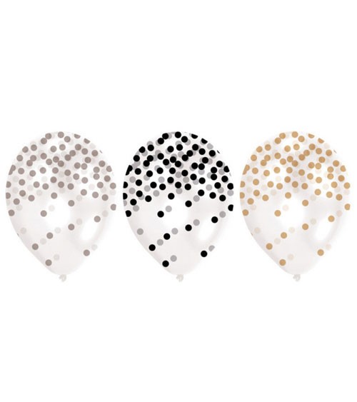 Transparente Ballons "Polka Dots" - gold, silber, schwarz - 6 Stück