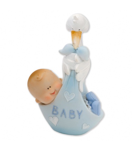 Deko-Figur "Storch mit Baby" - blau