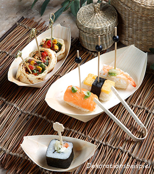 Fingerfood Schale aus Holz schiffchenförmig 13 x 8 cm ab 100 Stk Sushi Party BBQ 