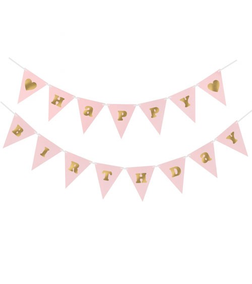 DIY Wimpelgirlande "Happy Birthday" - rosa, gold - 3 m