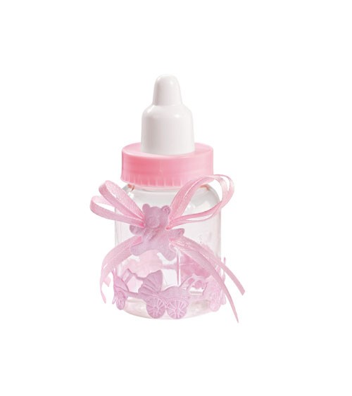 Kleine Babyflaschen aus Plastik mit Verzierung - rosa - 3 Stück