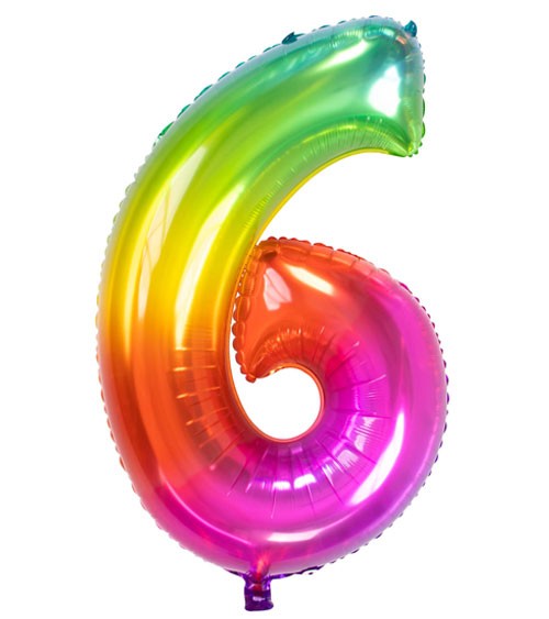Zahl-Folienballon "6" - Yummy Gummy Rainbow - 86 cm