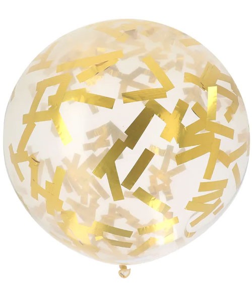 Riesenballon mit Streifen-Konfetti - metallic gold - 61 cm