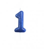 Geburtstagskerze mit Glitter "1" - blau