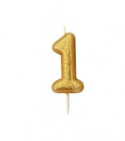 Geburtstagskerze mit Glitter "1" - gold
