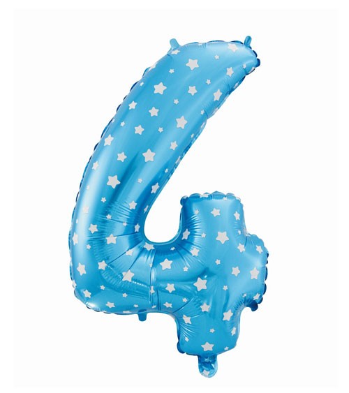 Folienballon Zahl "4" - blau mit Sternen - 61 cm