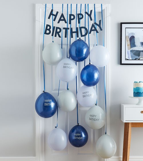 Deko Set 1 Geburtstag Jungen blau weiß grün Girlande Kerze Luftballons Pompons 