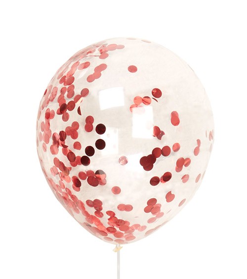 Transparente Ballons mit Konfetti - metallic rot - 8 Stück