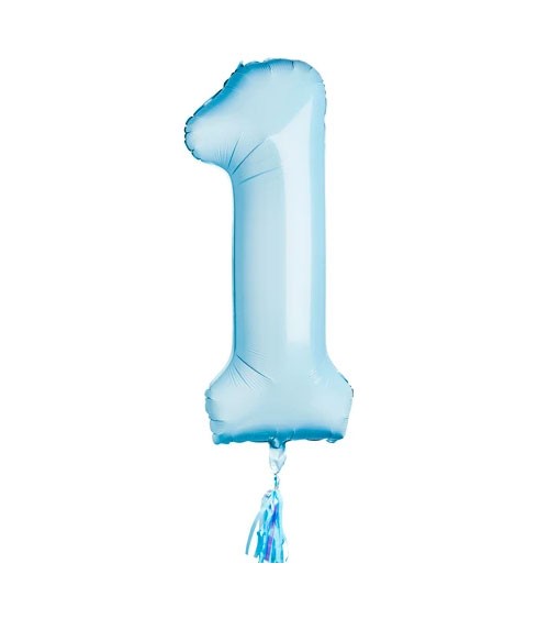 Folienballon "1" mit Tassel - pastell blau - 38 x 86 cm