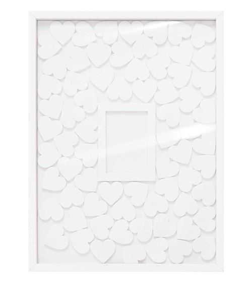 Gästebuch-Rahmen mit 60 Holzherzen - weiß - 30 x 40 cm
