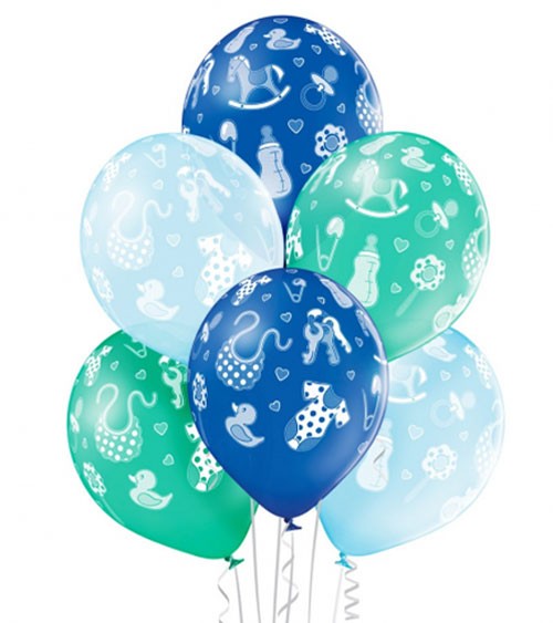 Luftballon-Set mit Babymotiven - blau - 6-teilig