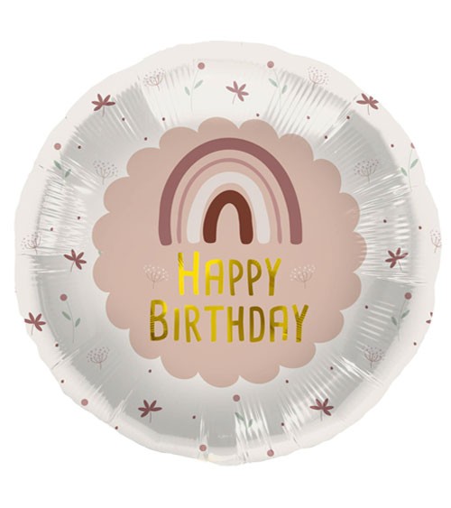 Folienballon "Happy Birthday" - Regenbogen - altrosa - 45 cm