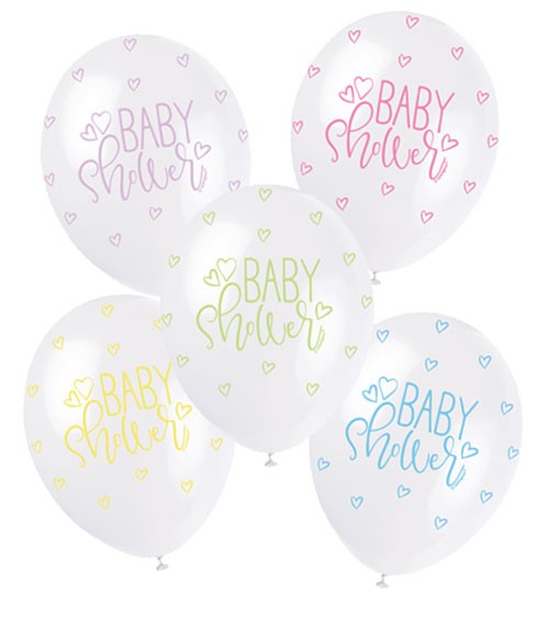 Perlmutt-Luftballon-Set "Baby Shower" - weiß/pastell - 30 cm - 5 Stück