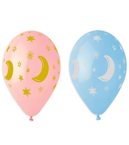 Luftballon-Set "Mond & Sterne" - rosa & hellblau - 5 Stück