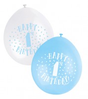Luftballon-Set "Happy 1st Birthday" - hellblau/weiß - 23 cm - 10 Stück