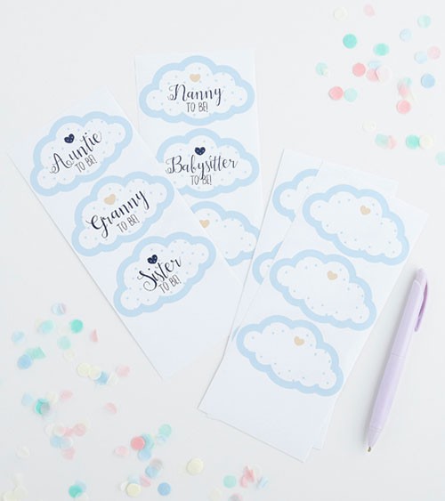 Babyparty-Gäste-Sticker in Wolken-Form - blau - 18-teilig