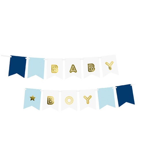DIY-Wimpelgirlande "Baby Boy" - blau/weiß/gold - 1,6 m