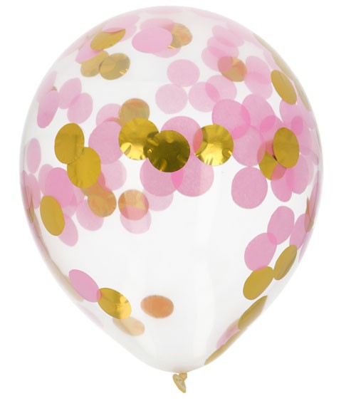 Konfetti-Ballons - metallic gold & rosa - 4 Stück
