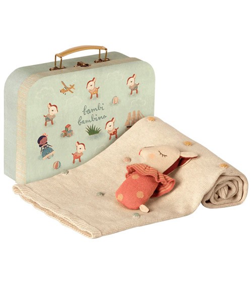 Baby-Geschenkset "Bambi" - Koffer, Decke, Rassel - rosa