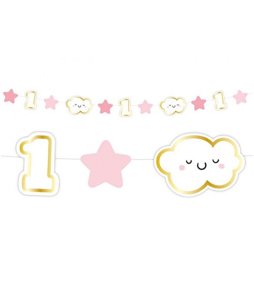 Mini-Girlande "1. Geburtstag - Wolken" - rosa, gold