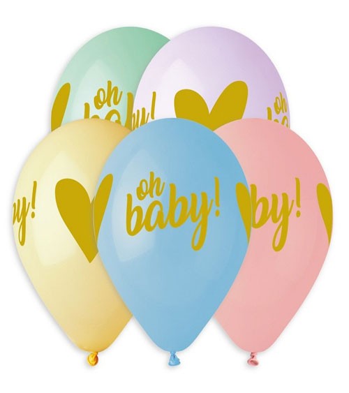 Luftballon-Set "Oh Baby!" - Farbmix Pastell - 5 Stück