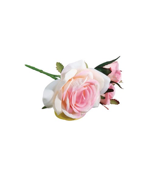 Künstliche Rose mit 3 Blüten - rosa - 15 cm