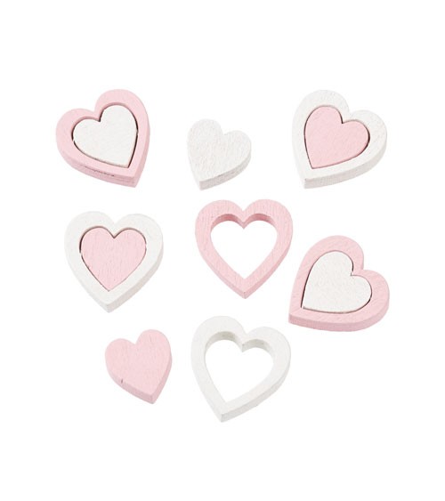 Herz-Streuteile aus Holz - weiß/rosa - 12-teilig