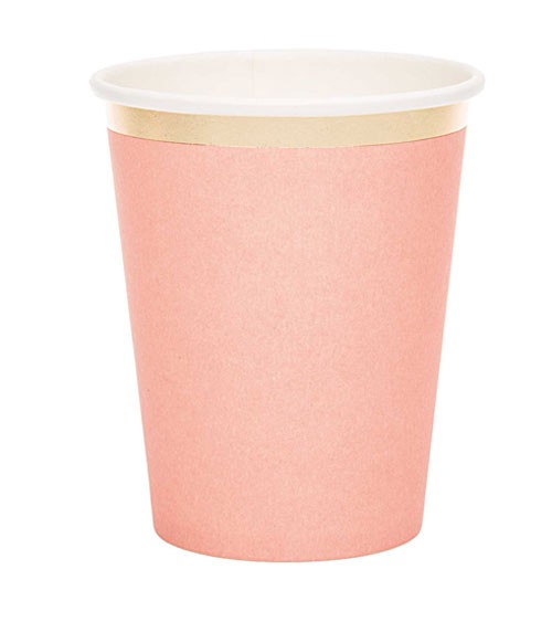 Pappbecher mit Goldstreifen - rosa - 200 ml - 12 Stück
