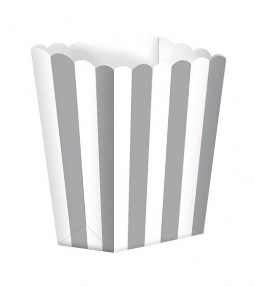 Popcornboxen mit Streifen - silber - 5 Stück