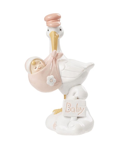 Deko-Storch mit Baby - rosa - 9 cm