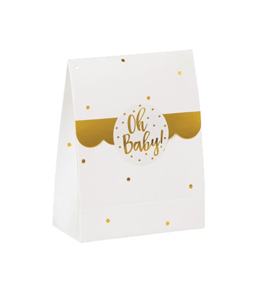 Geschenkboxen "Oh Baby" mit Stickern - weiß & gold - 8 Stück