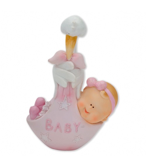 Deko-Figur "Storch mit Baby" - rosa